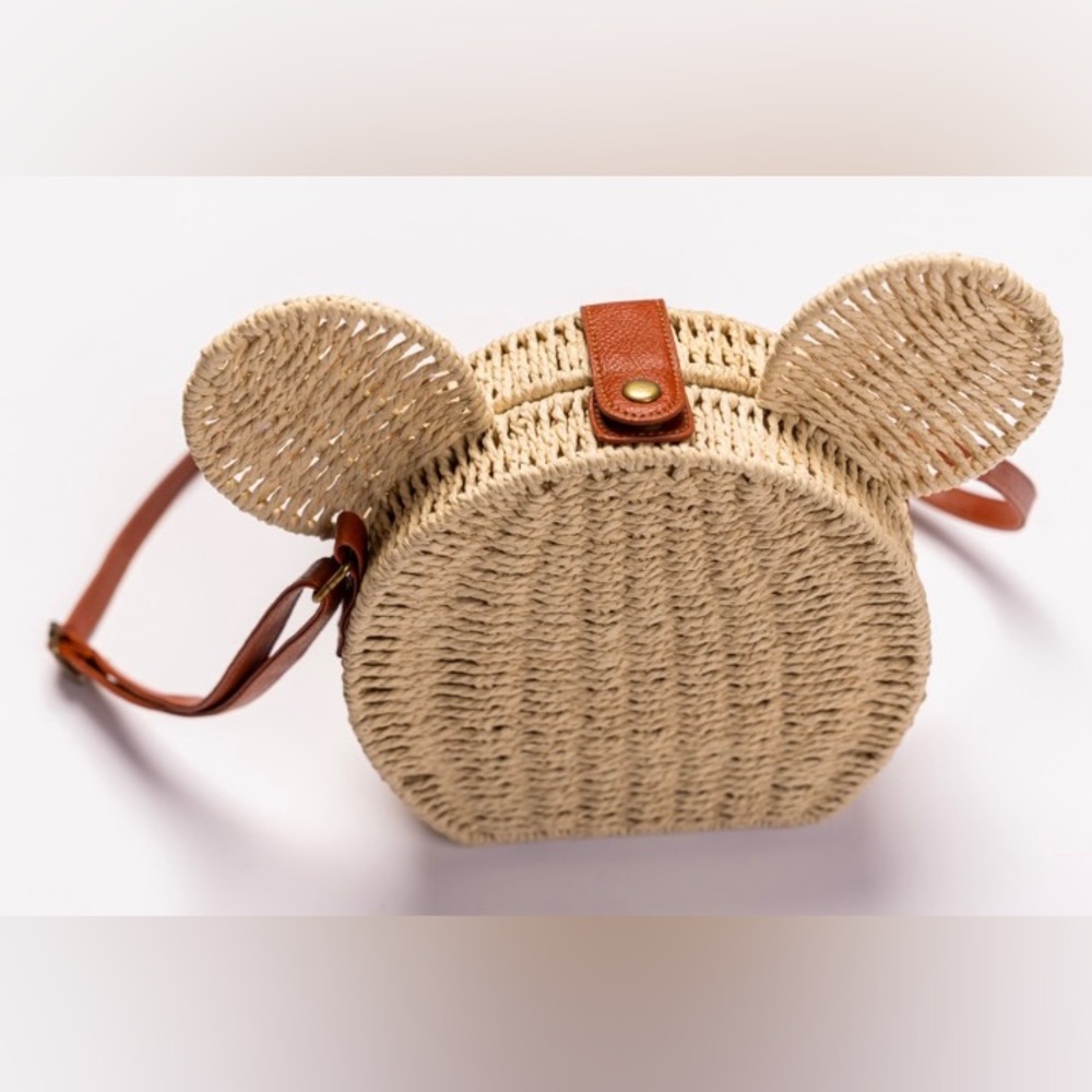 Woven Straw Mickey Ear Crossbody Bag - Tan - Picture 2 of 6